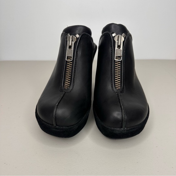 Kork-Ease Leather Heeled Clogs Women’s 10 Black Leather Slip-on Mule Zipper Shoe - Picture 2 of 16